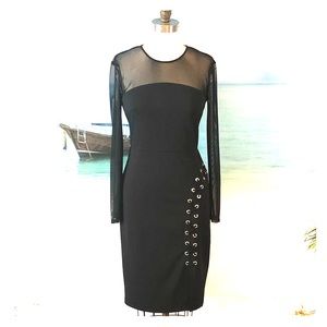 Sexy knit and mesh long sleeve dress